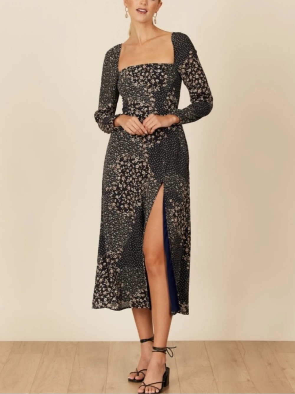 Park & Fifth NWT Brooklyn Floral Patchwork Midi Square Neck Long Sleeve Dress XS
